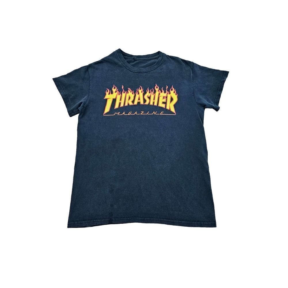 Thrasher Magazine Mens T Shirt Black Skateboarding Flame Spell Out Size XS